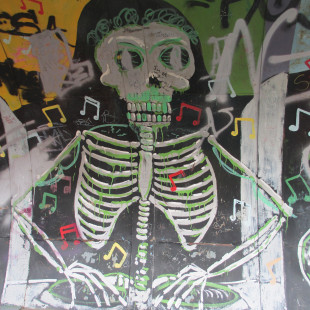 Skeleton DJ Street Art